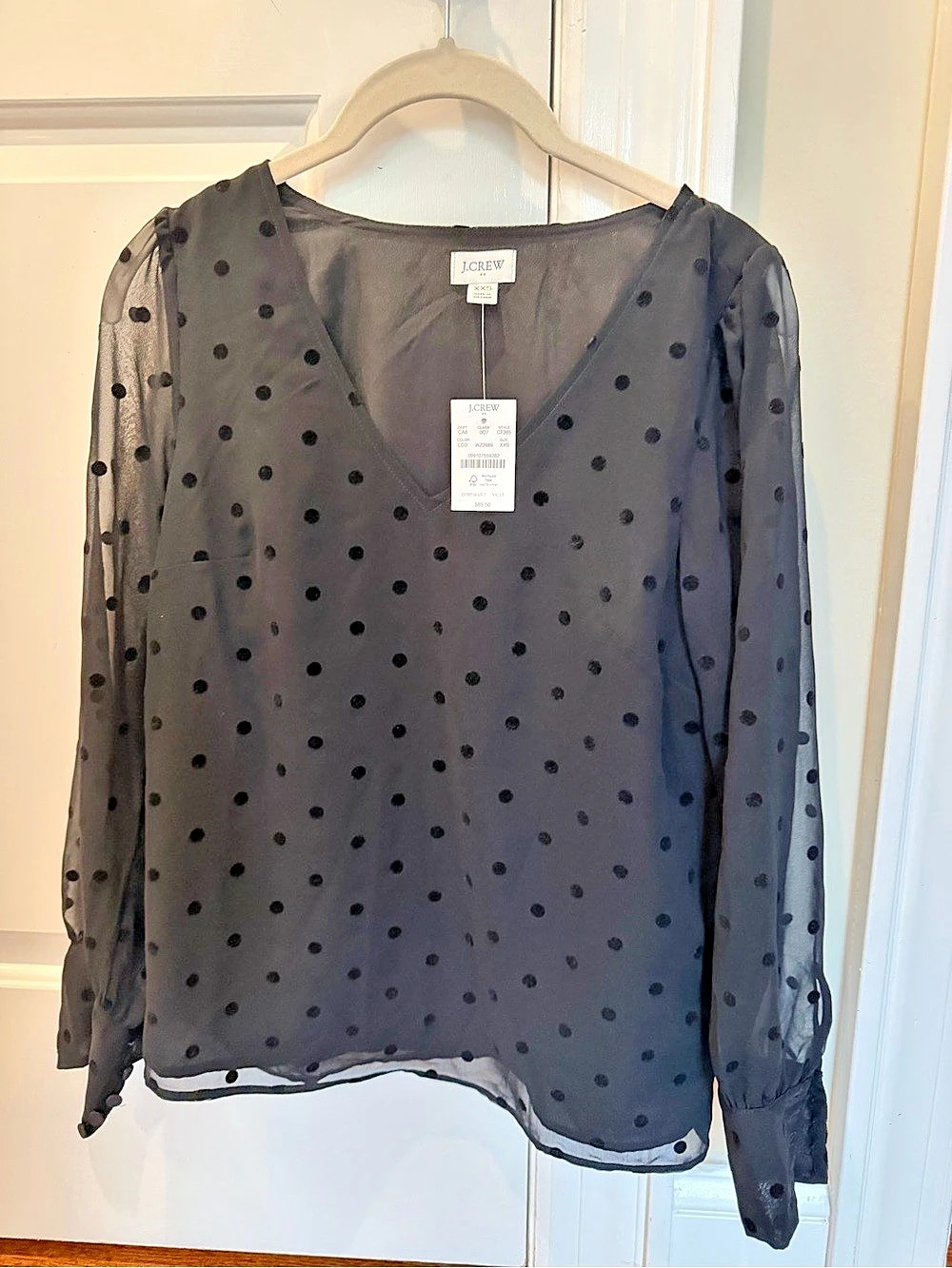 J.Crew DVC365 Polka Dot Blouse in Black Size XXS NWT